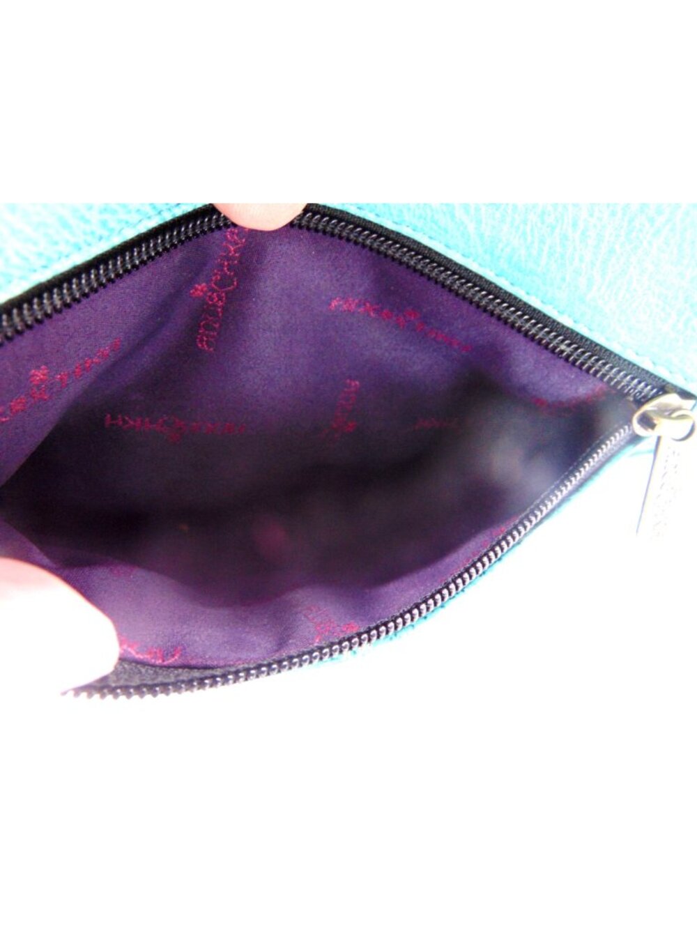 Anuschka Leather Crossbody Purse Wallet Teal Blue Feather Peacock Hand Painted - Picture 8 of 16